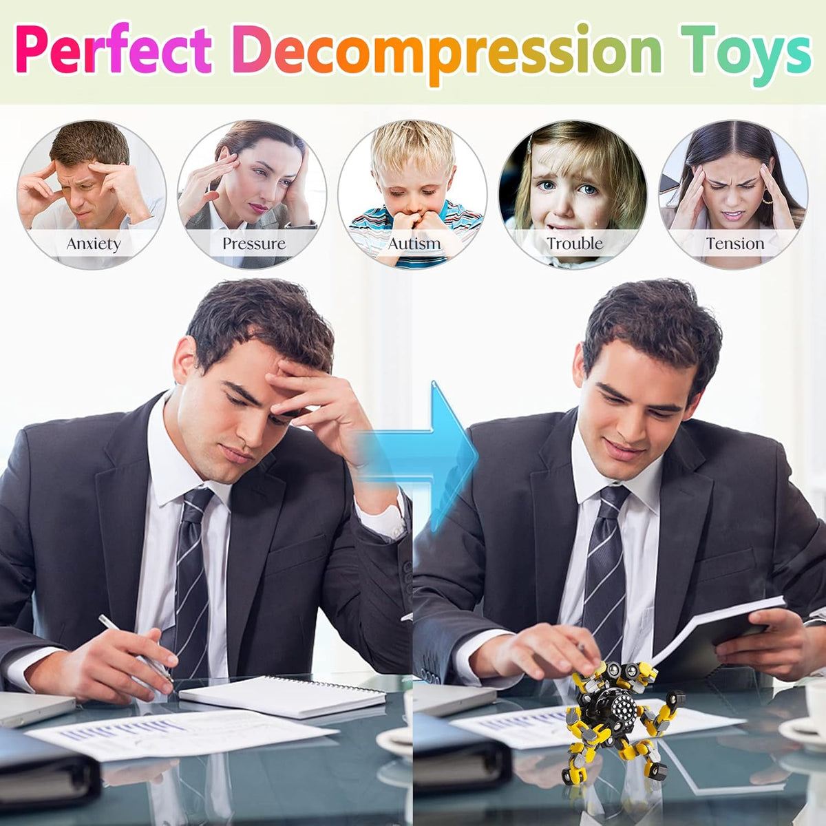 Vormbaar Anti-Stress Fidget Spinner voor Kinderen & Volwassenen – Set van 4
