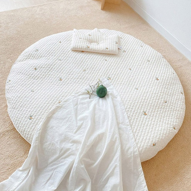 Gevoerde Baby-Krabbelmat van Katoen met Diermotief Borduursel – 80 cm