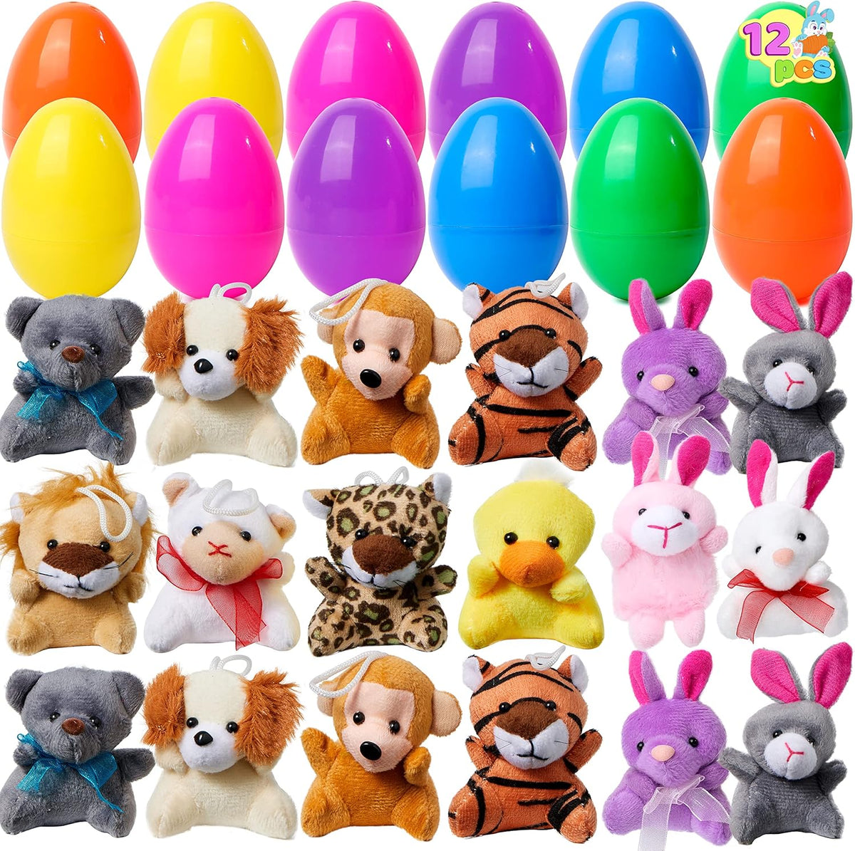 Pluche Paaseieren met Mini-Dieren voor Kinderen – 12 Stuks Verrassings-eieren