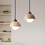 Natuurlijke Marmeren Hanglamp – Elegante Walnoot & Steen Ontwerp voor een Tijdloze Uiterlijk
