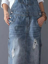 Rugslit Versleten Denim Dungaree Jurk