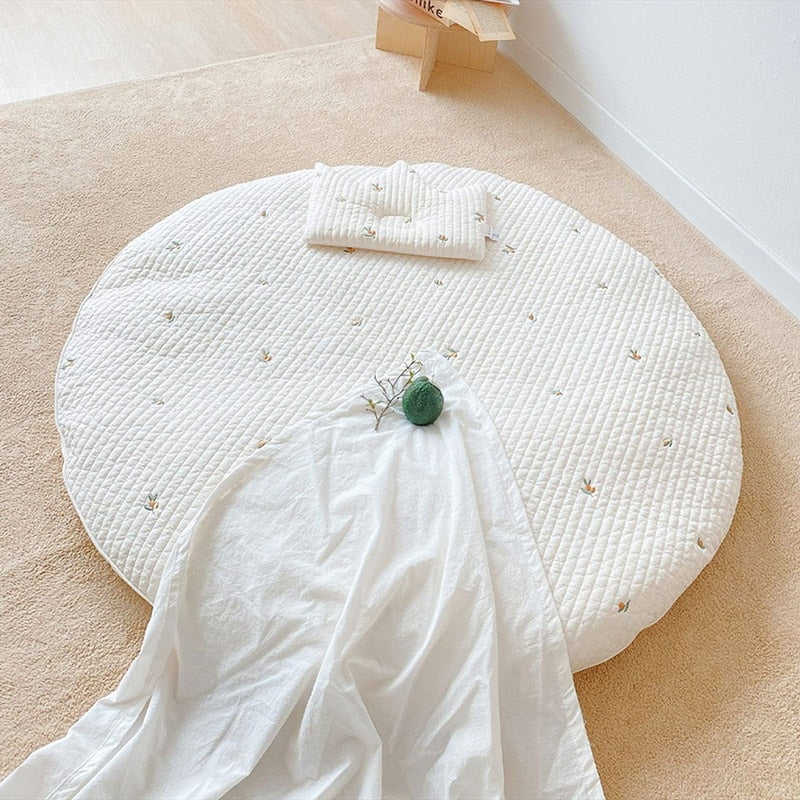 Gevoerde Baby-Krabbelmat van Katoen met Diermotief Borduursel – 80 cm