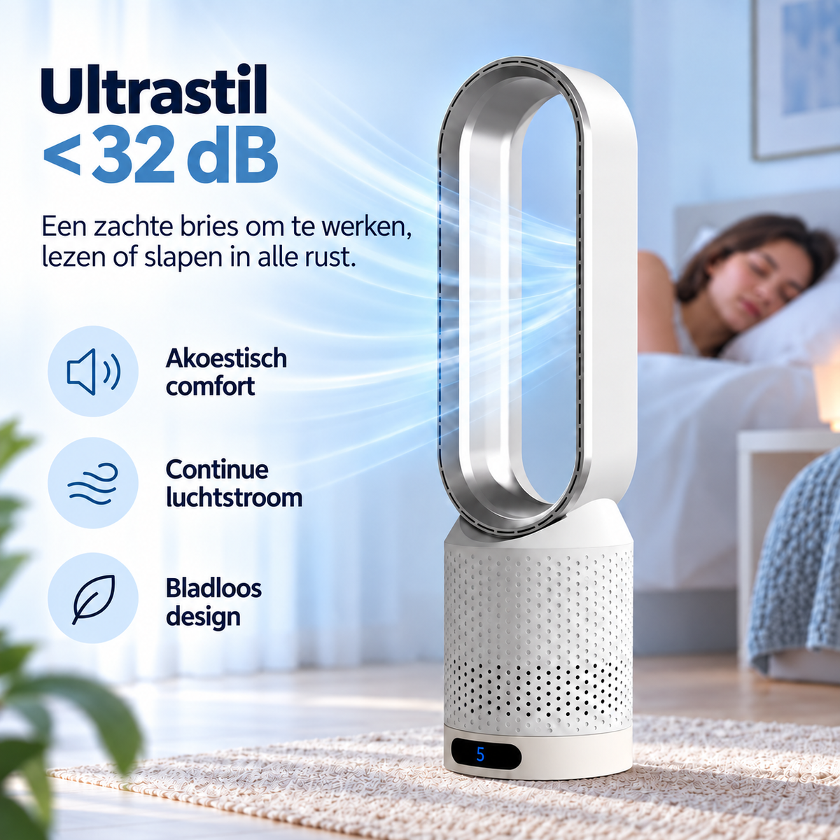 AirPure – Ultrafijne torenventilator zonder blad (< 32 dB)