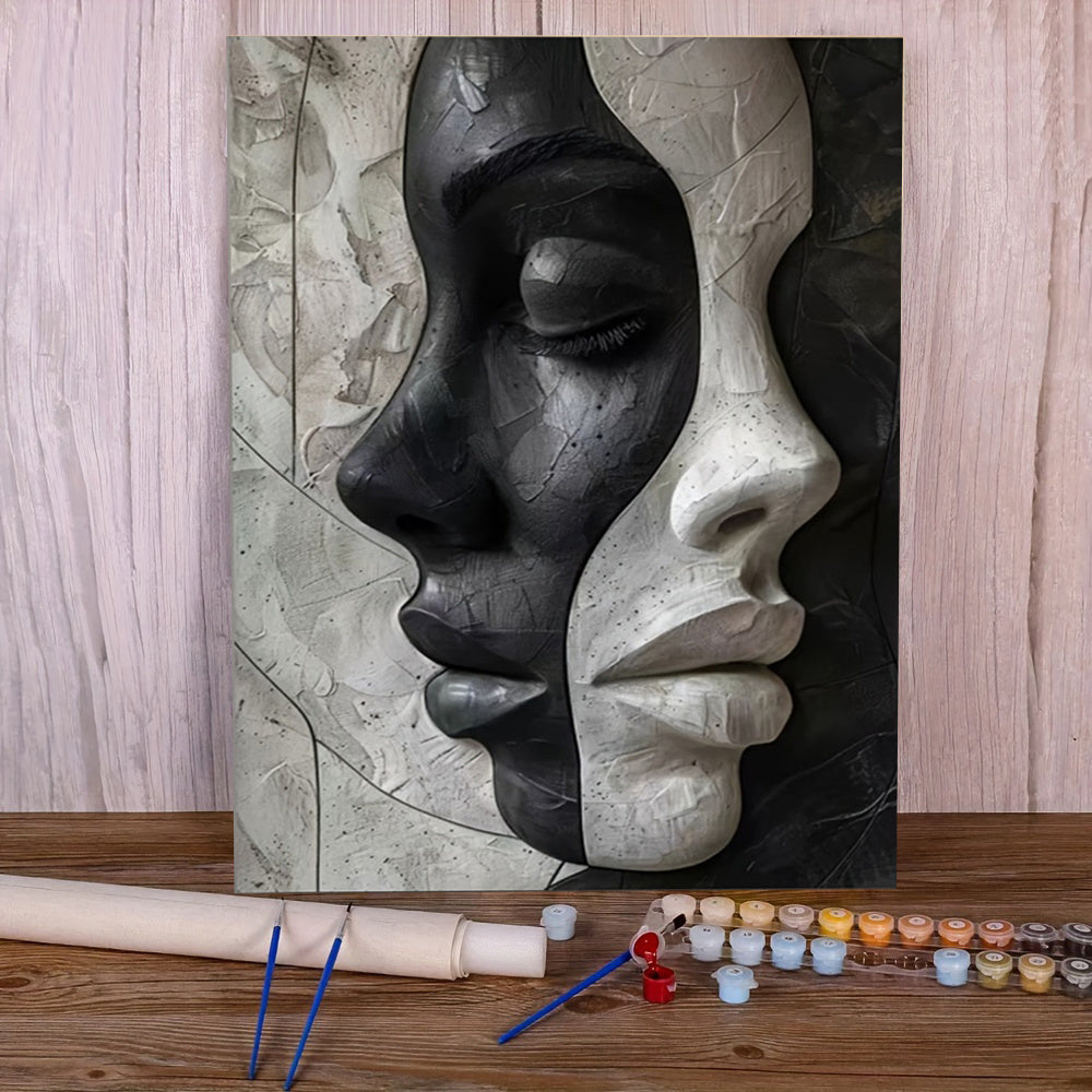 Abstract Vrouwelijk 3D Portret – DIY Canvas Set voor Kunstliefhebbers