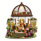 Miniatuur Bloemenhuis – 3D Houten Puzzel met LED Verlichting en Gedetailleerde Tuin