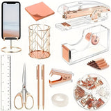Roségouden acryl bureau organizer set | Bureau organizer | Complete set met nietmachine, liniaal en meer
