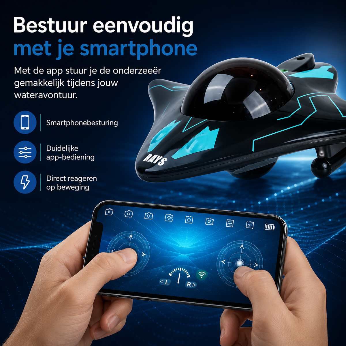 MantaRay RC-boot – Futuristisch Watervoertuig met Smartphonebesturing
