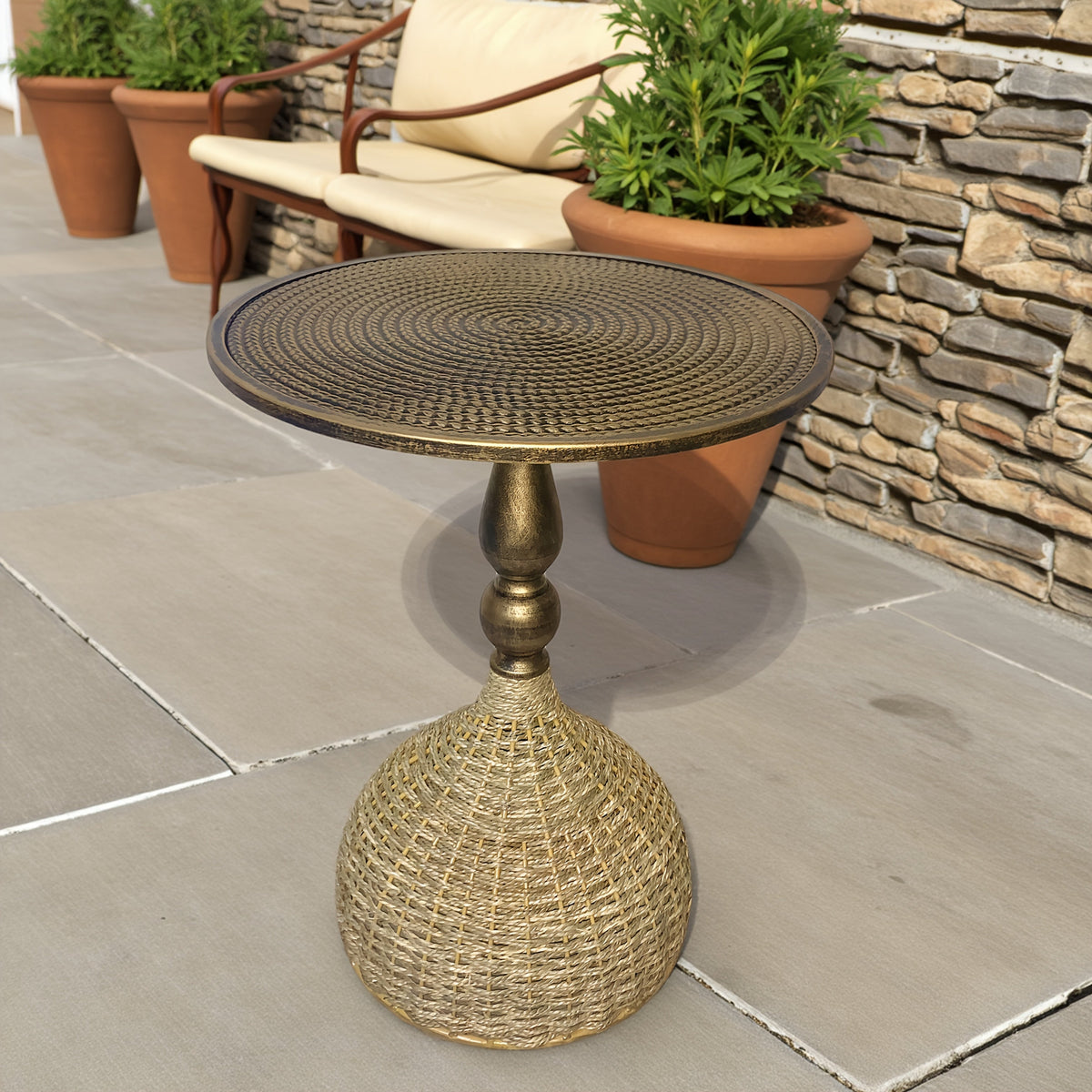 Handgemaakte Watergras Koffietafel – Antiek Bronzen Look