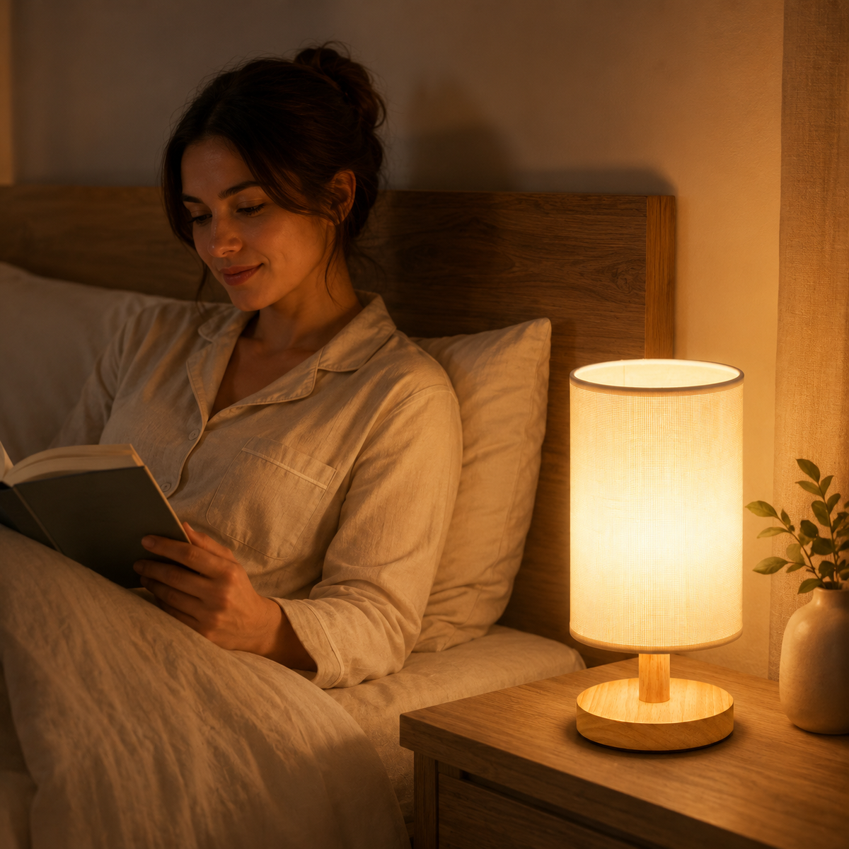 Moderne Houten Nachtkastje Lamp | Dimbaar & Afstandsbediening