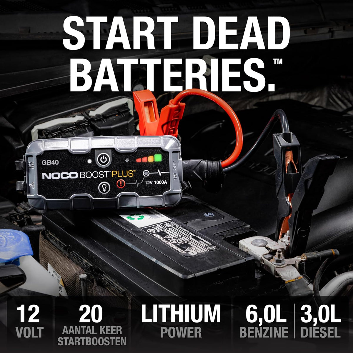Boost Plus GB40 | 1000A Draagbare Jumpstarter voor Auto – 12V Accubooster & Powerbank voor Benzine en Diesel