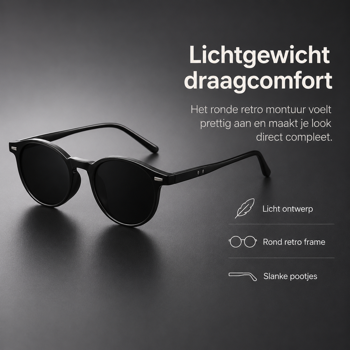 Heren Zonnebril | Lichtgewicht Retro Ronde Frame | Tortoiseshell