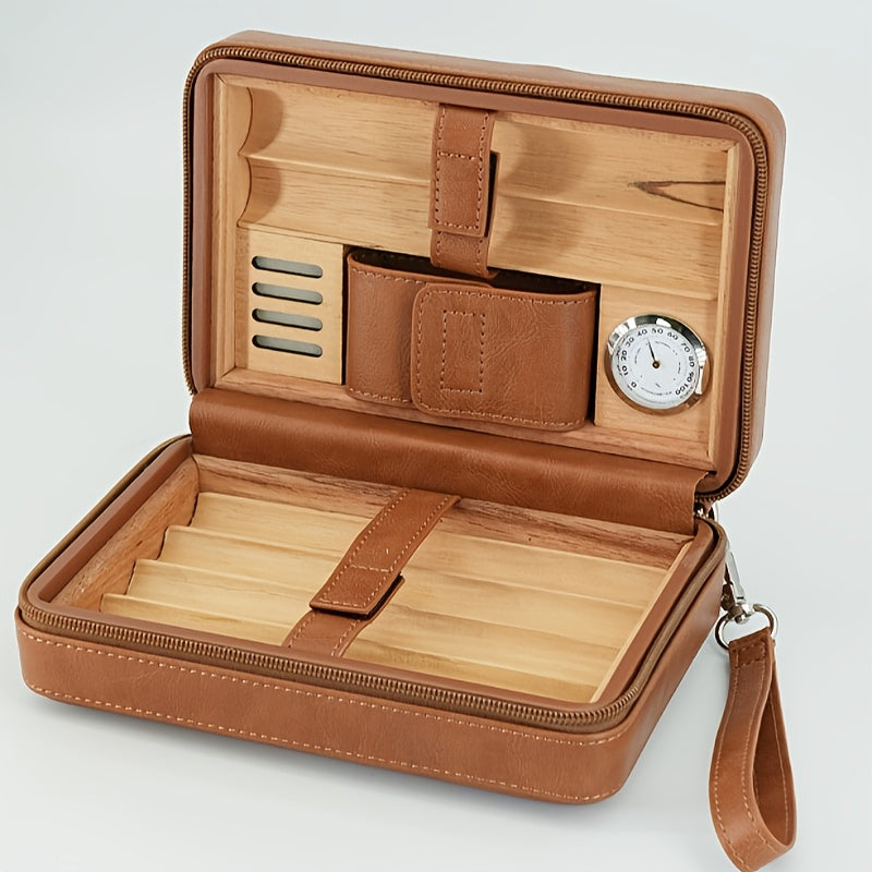 6-delige sigaren humidor set van leer | Sigarenaccessoire | Luxe reisetui met hygrometer en bevochtiger voor sigarenliefhebbers