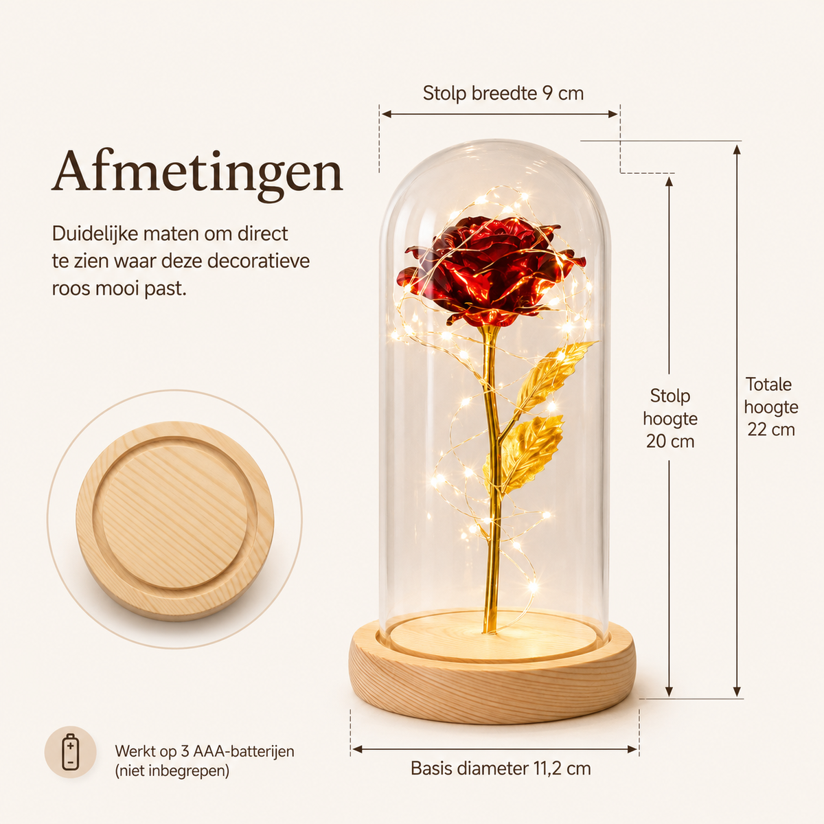 Eeuwige Roos | Gouden Roos in Glazen Stolp met LED-Verlichting
