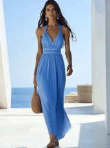 Heldere en mooie hoogwaardige chiffon lichtblauwe maxi jurk voor dames