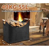 Filz-Kaminholzkorb FELDURA | Opvouwbaar | 55L Volume | Met houten handvatten & leren details | Donkergrijs