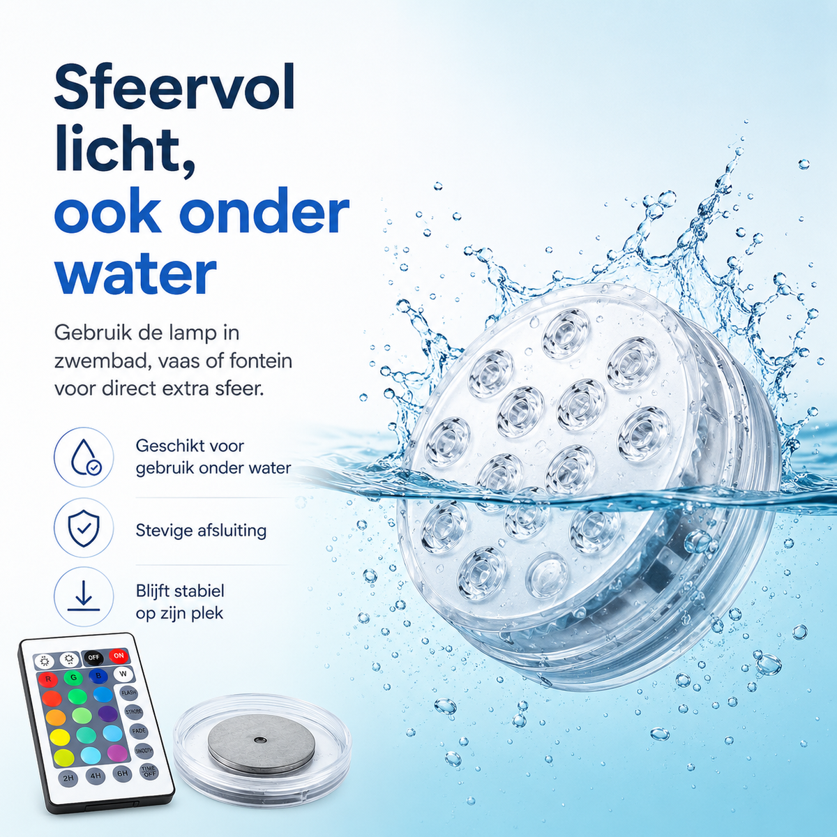 Waterdichte LED Onderwaterlamp met Afstandsbediening - GlowRipple
