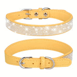 Verstelbare Leren Hondenhalsband met Strass – Sterk en Duurzaam