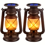 Set van 2 Solar Lantaarns – Vintage Dansende Vlam LED Lichten voor Tuin en Patio