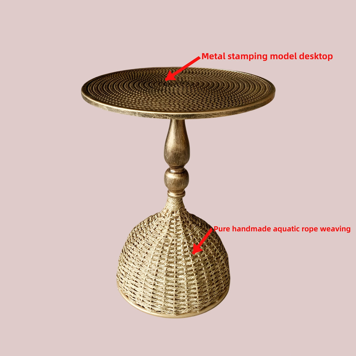Handgemaakte Watergras Koffietafel – Antiek Bronzen Look