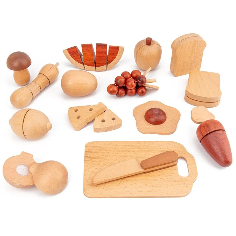 Houten keukenspeelgoed met boomstamlook voor rollenspellen & leerplezier