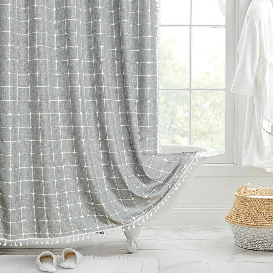 COTTAGELOOM – Boho-Linnen Douchegordijn met Kwasten