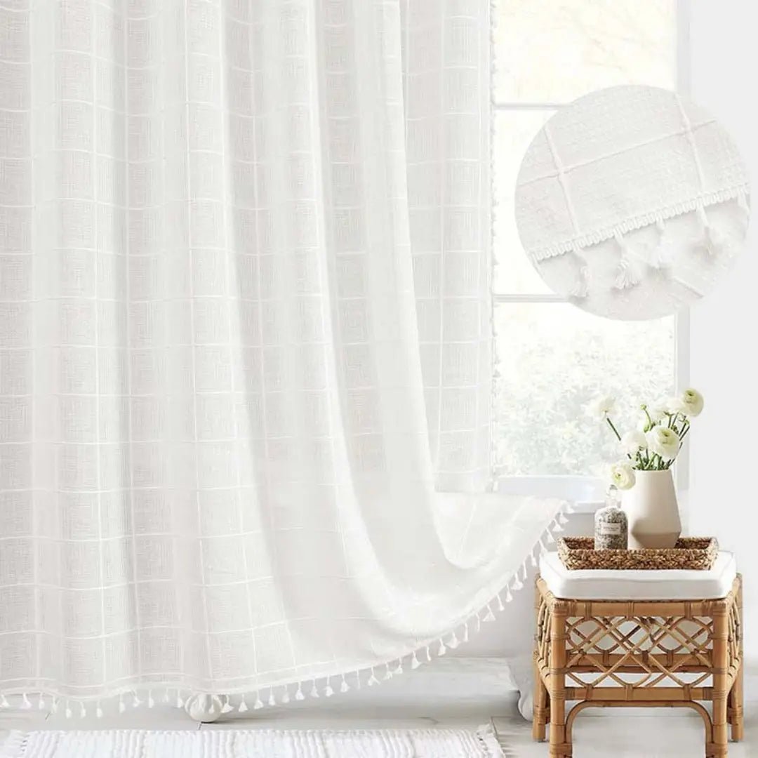COTTAGELOOM – Boho-Linnen Douchegordijn met Kwasten