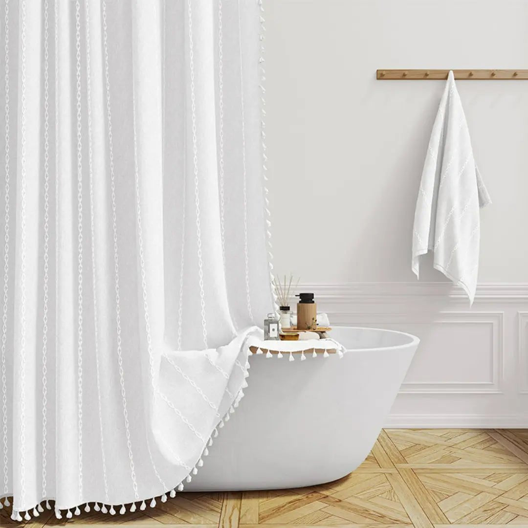 COTTAGELOOM – Boho-Linnen Douchegordijn met Kwasten