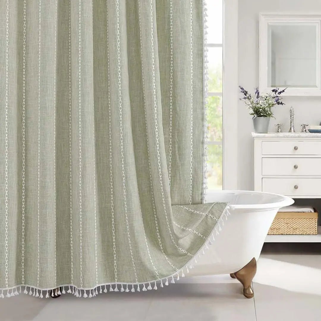 COTTAGELOOM – Boho-Linnen Douchegordijn met Kwasten
