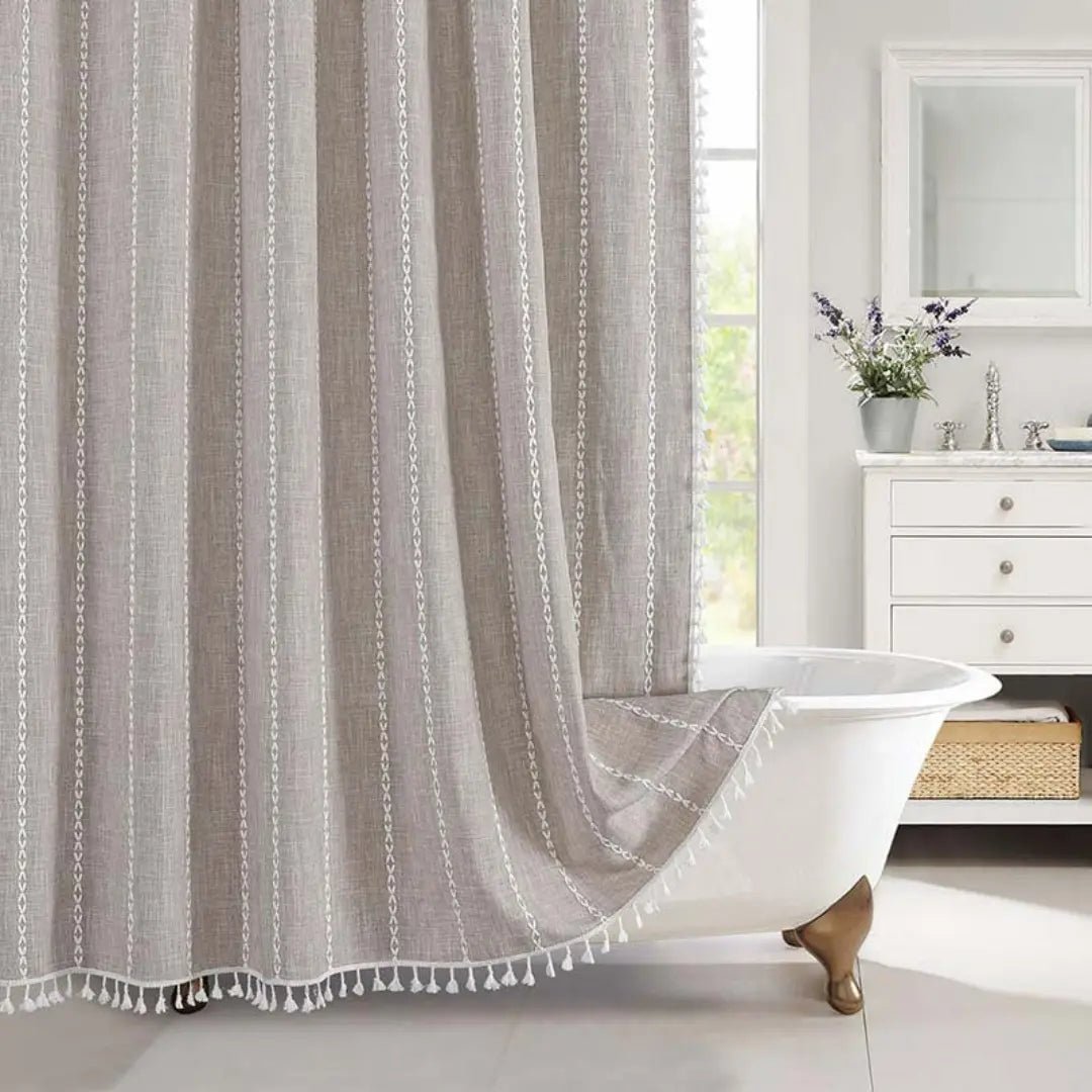 COTTAGELOOM – Boho-Linnen Douchegordijn met Kwasten