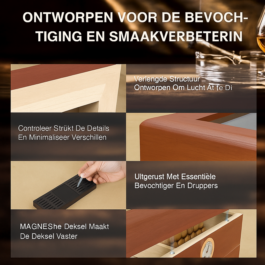 Luxe sigaren humidor met hygrometer | Sigarenaccessoire | Stijlvolle sigarenbox met bevochtiger en cederhouten binnenkant