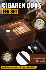 Sigarenkist van cederhout met glazen deksel | Sigarenaccessoire | Elegante humidor met hygrometer, bevochtiger en sigarenknipper