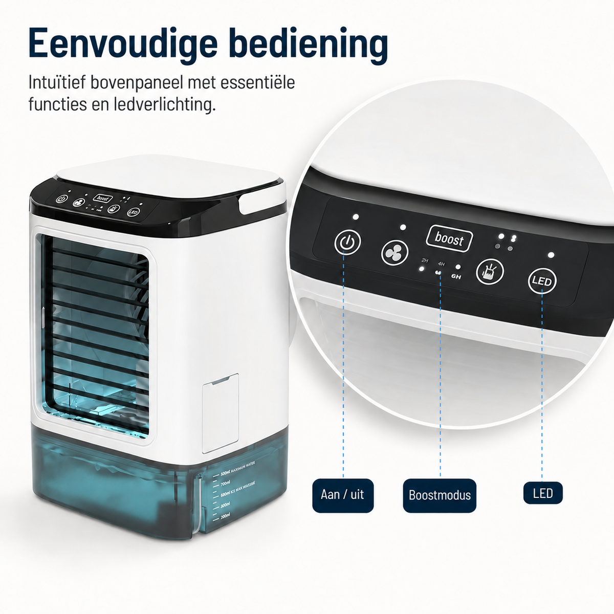 Draagbare desktop-luchtkoeler met verdampingsprincipe – USB-voeding met een groot waterreservoir
