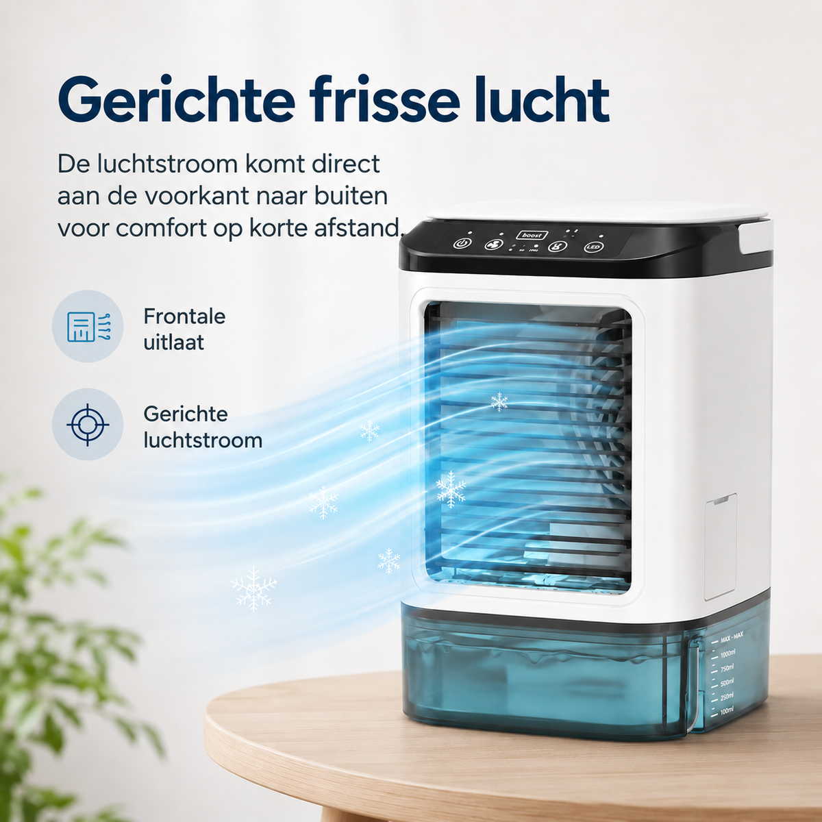 Draagbare desktop-luchtkoeler met verdampingsprincipe – USB-voeding met een groot waterreservoir