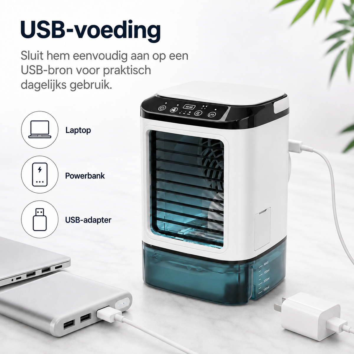Draagbare desktop-luchtkoeler met verdampingsprincipe – USB-voeding met een groot waterreservoir