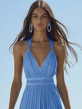 Heldere en mooie hoogwaardige chiffon lichtblauwe maxi jurk voor dames