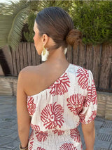 Nathalia - one-shoulder mini jurk | One-Shoulder Jurk Dames Rood | Chique Mini Jurk | Zomerjurk met Chique Print | Feestjurk voor Avondje Uit | Comfortabele Pasvorm | Maat S - 3XL