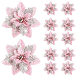 GLOWPETAL – 14,5 cm grote glinsterende kerstbloemen in Roze, Rood en Goud