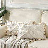 Inyahome Fluwelen Taille Sierkussen Met Pompom Effen Kleur Decoratief