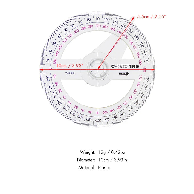 2x ronde gradenboog 360° met zwenkarm | Geometrisch meetgereedschap | Protractorset voor schoolgebruik