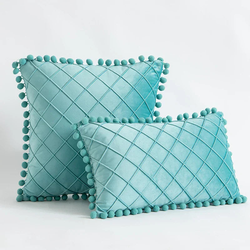 Inyahome Fluwelen Taille Sierkussen Met Pompom Effen Kleur Decoratief