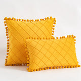 Inyahome Fluwelen Taille Sierkussen Met Pompom Effen Kleur Decoratief