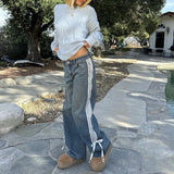 Wijdere Jeans met Strepen en Vetersluiting - Mila