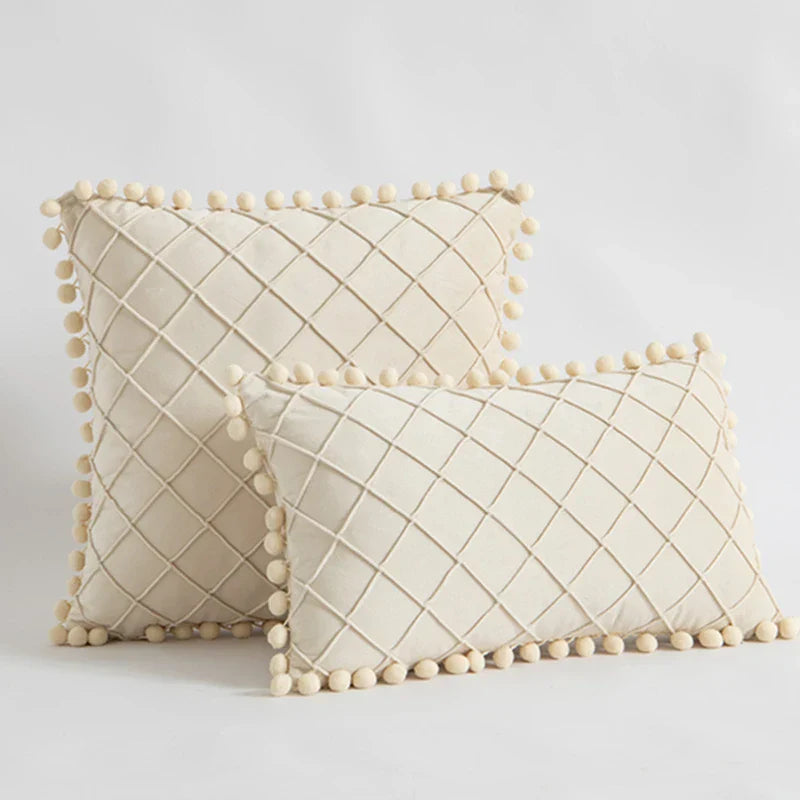 Inyahome Fluwelen Taille Sierkussen Met Pompom Effen Kleur Decoratief