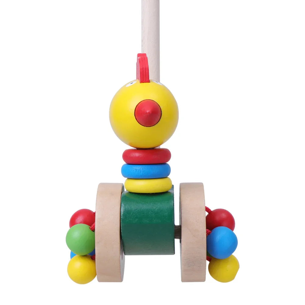 Dino Pusher Speelwagen voor Baby's - Educatief Houten Speelgoed voor Kleintjes