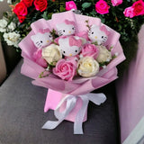 Boeket Van Gekleurde Synthetische Bloemen Met Hello Kitty Figuren Voor Cadeaus En Decoratie