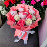 Boeket Van Gekleurde Synthetische Bloemen Met Hello Kitty Figuren Voor Cadeaus En Decoratie