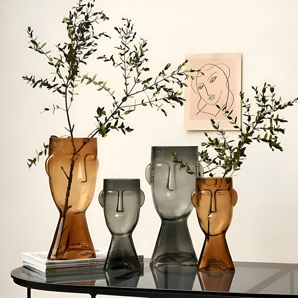 Artistic Head Glass Vase – Unieke Decoratieve Vaas voor Moderne Interieurs