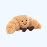 Croissant Pluche Knuffelkussen 33 cm Zacht Lichtbruin met Glimlachend Gezicht