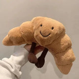 Croissant Pluche Knuffelkussen 33 cm Zacht Lichtbruin met Glimlachend Gezicht