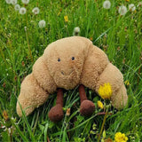 Croissant Pluche Knuffelkussen 33 cm Zacht Lichtbruin met Glimlachend Gezicht
